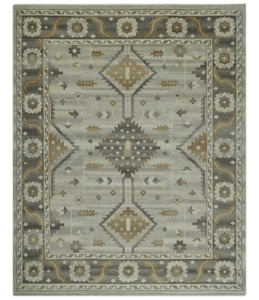 Hand Knotted Ivory, Charcoal and Beige Traditional Floral Multi Size Wool Area Rug - The Rug Decor