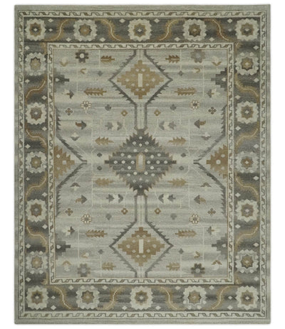 Hand Knotted Ivory, Charcoal and Beige Traditional Floral Multi Size Wool Area Rug - The Rug Decor