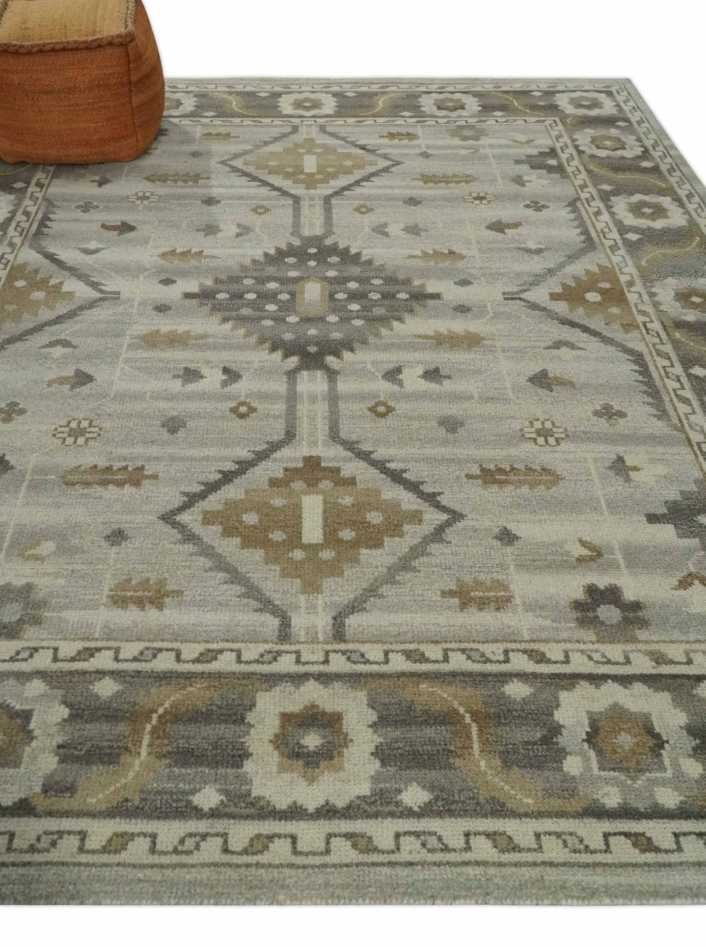 Hand Knotted Ivory, Charcoal and Beige Traditional Floral Multi Size Wool Area Rug - The Rug Decor