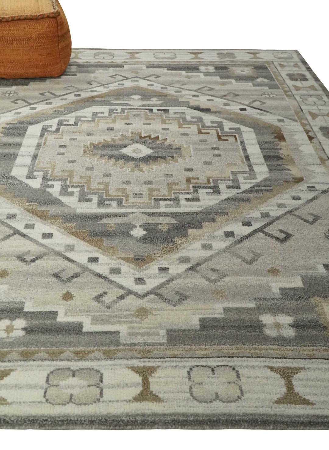Hand Knotted Ivory, Charcoal and Beige Traditional Medallion Natural Wool Area Rug, Kids, Living Room and Bedroom Rug | MEHK11 - The Rug Decor