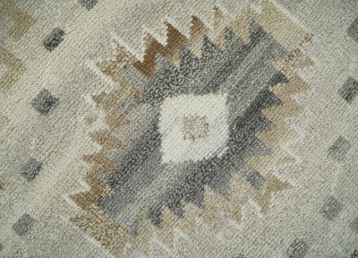 Hand Knotted Ivory, Charcoal and Beige Traditional Medallion Natural Wool Area Rug, Kids, Living Room and Bedroom Rug | MEHK11 - The Rug Decor