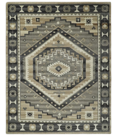 Hand Knotted Ivory, Charcoal and Beige Traditional Medallion Natural Wool Area Rug, Kids, Living Room and Bedroom Rug | MEHK8 - The Rug Decor