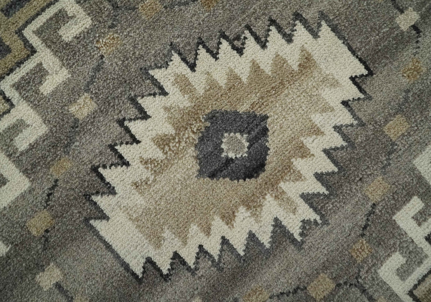 Hand Knotted Ivory, Charcoal and Beige Traditional Medallion Natural Wool Area Rug, Kids, Living Room and Bedroom Rug | MEHK8 - The Rug Decor
