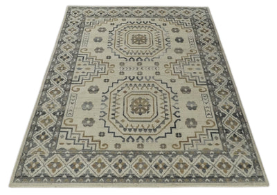 Hand Knotted Ivory, Gray and Beige Traditional Medallion Natural Wool Area Rug, Kids, Living Room and Bedroom Rug | MEHK7 - The Rug Decor