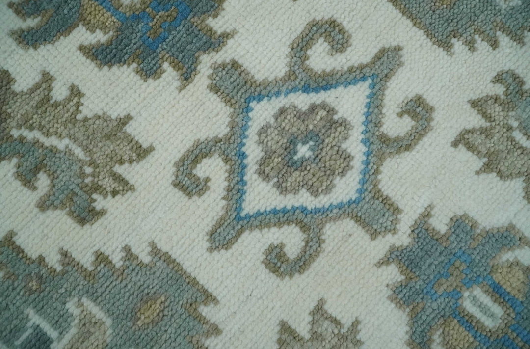 Hand Knotted Ivory, Teal and Silver 9x12 Traditional Oushak Wool Area Rug - The Rug Decor