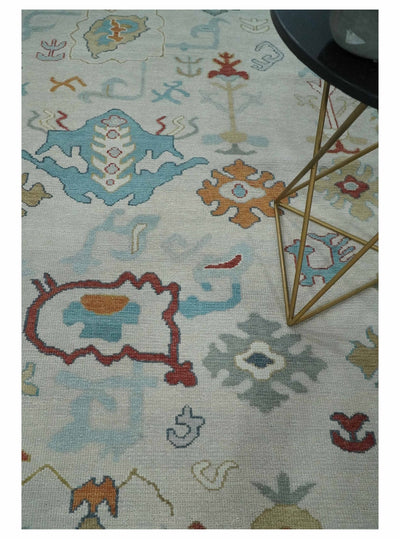 Hand Knotted Ivory Traditional Vintage Style colorful Multi size Oushak Wool Area Rug - The Rug Decor