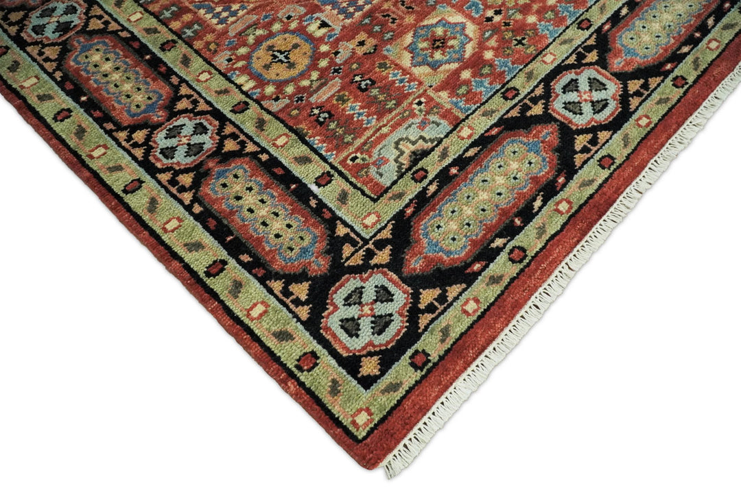 Hand Knotted Kazak Medallion 8x10 Rust and Black Traditional Persian Rug | TRDCP103810 - The Rug Decor