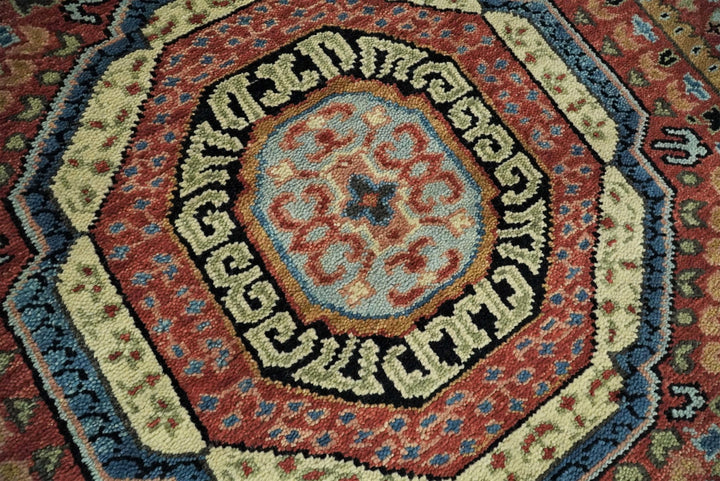 Hand Knotted Kazak Medallion 8x10 Rust and Black Traditional Persian Rug | TRDCP103810 - The Rug Decor