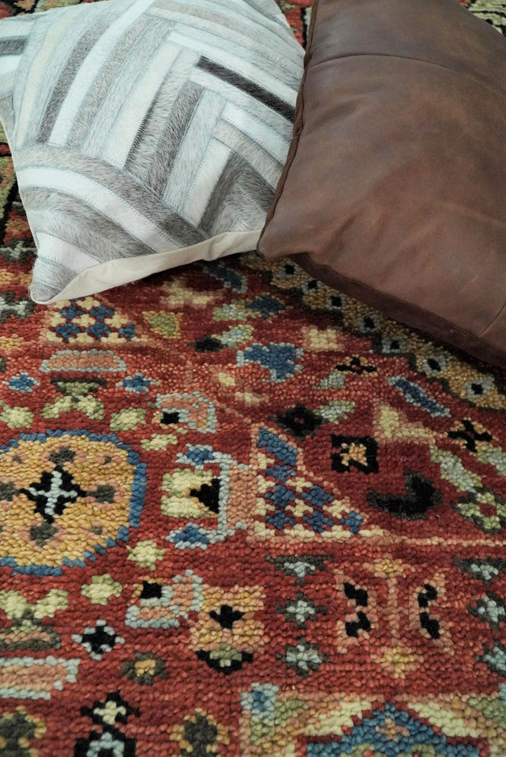 Hand Knotted Kazak Medallion 8x10 Rust and Black Traditional Persian Rug | TRDCP103810 - The Rug Decor