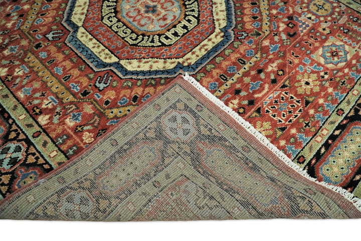 Hand Knotted Kazak Medallion 8x10 Rust and Black Traditional Persian Rug | TRDCP103810 - The Rug Decor