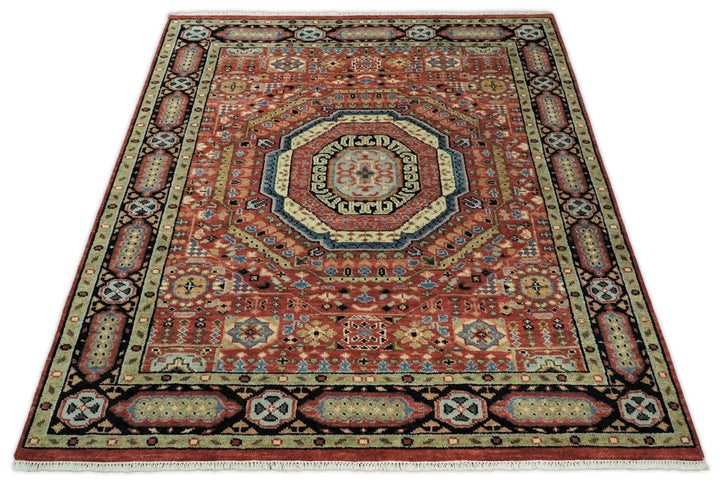 Hand Knotted Kazak Medallion 8x10 Rust and Black Traditional Persian Rug | TRDCP103810 - The Rug Decor