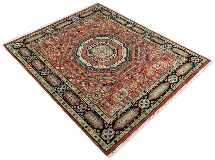 Hand Knotted Kazak Medallion 8x10 Rust and Black Traditional Persian Rug | TRDCP103810 - The Rug Decor