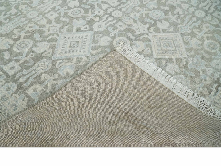 Hand Knotted Low Pile 8x10 Brown, Ivory and Blue Traditional Design Wool Area Rug - The Rug Decor