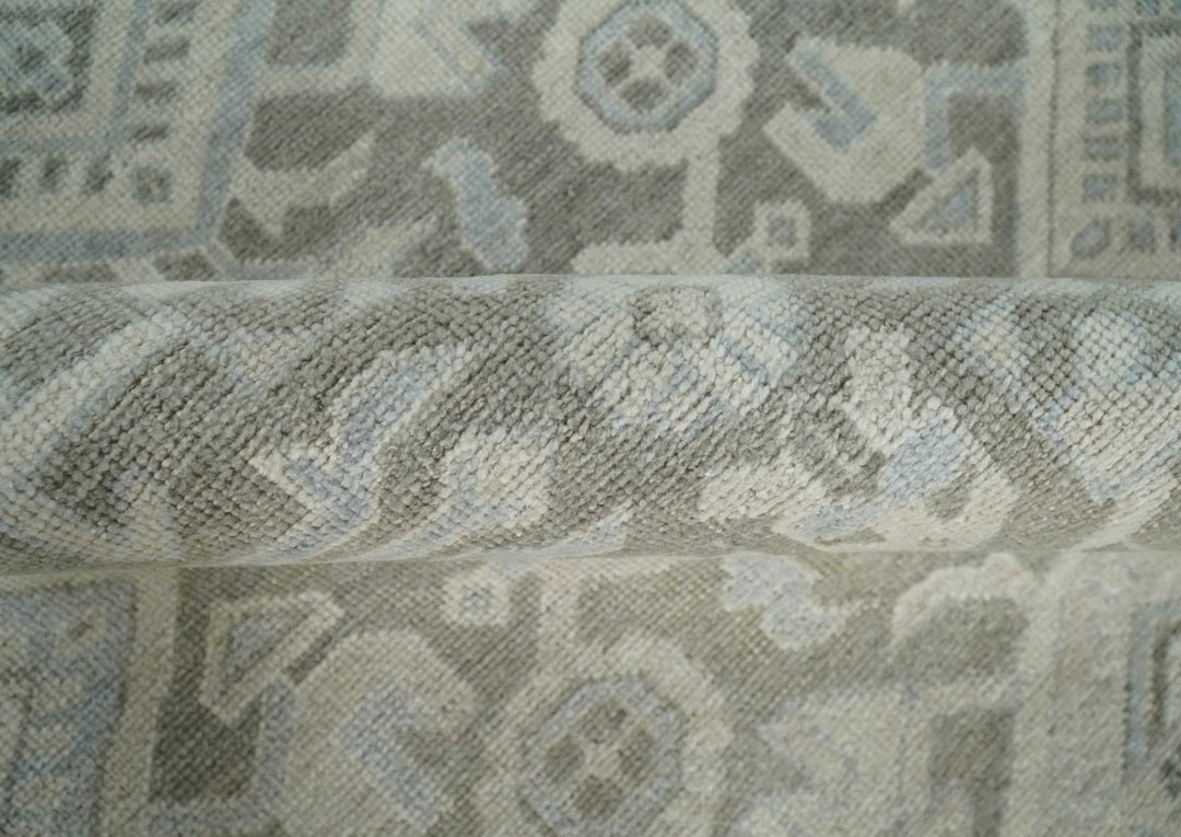 Hand Knotted Low Pile 8x10 Brown, Ivory and Blue Traditional Design Wool Area Rug - The Rug Decor