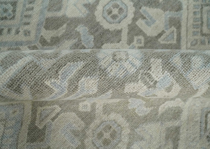 Hand Knotted Low Pile 8x10 Brown, Ivory and Blue Traditional Design Wool Area Rug - The Rug Decor