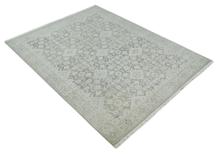 Hand Knotted Low Pile 8x10 Brown, Ivory and Blue Traditional Design Wool Area Rug - The Rug Decor