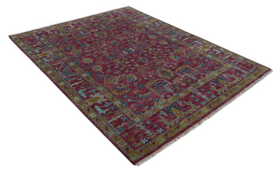 Hand Knotted Maroon and Gold Traditional Antique Style Wool Area Rug - The Rug Decor