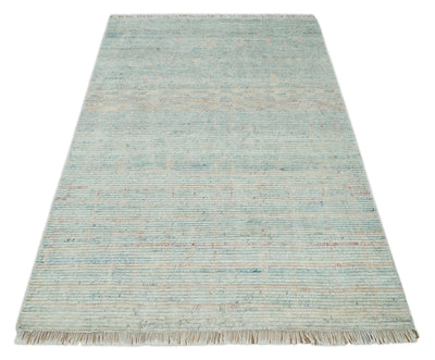 Hand Knotted Modern Abstract Blue and Peach Trellis Moroccan Rug Made with Blended Wool 5x8, 8x10 and 9x12 | UL35 - The Rug Decor
