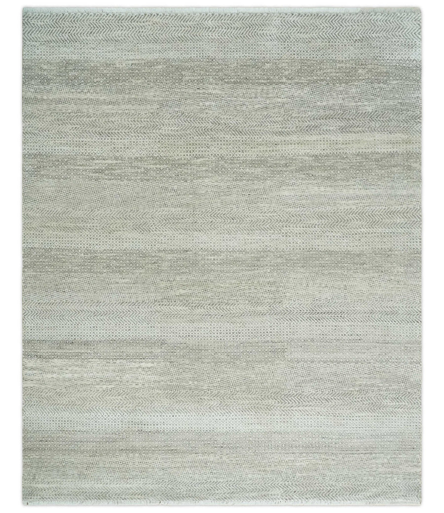 Hand Knotted Modern Geometric Trellis Scandinavian 8x10 Beige, and Ivory Wool Area Rug - The Rug Decor