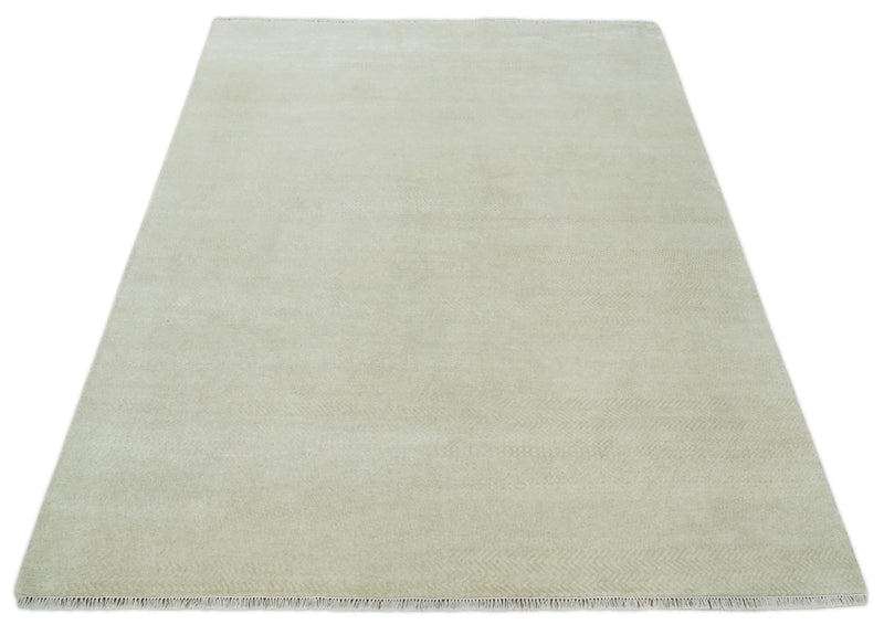 Hand Knotted Modern Geometric Trellis Scandinavian 8x10 Beige and Ivory Wool Area Rug | TRDCP932810 - The Rug Decor