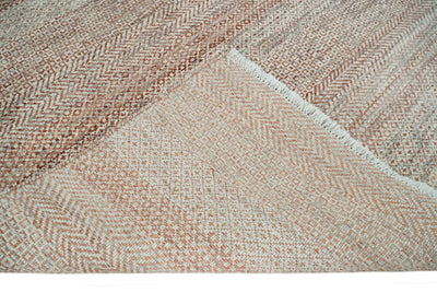 Hand Knotted Modern Geometric Trellis Scandinavian 8x10 Ivory, Rust and Gray Wool Area Rug | TRDCP933810 - The Rug Decor