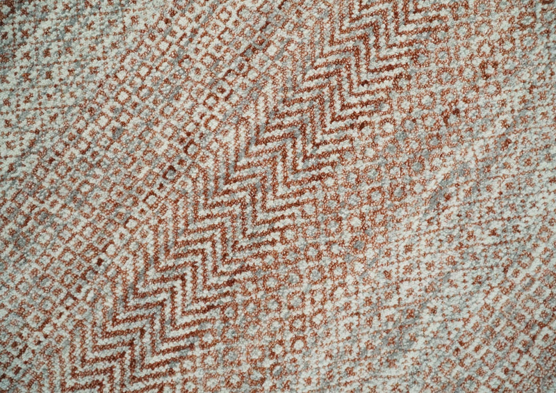 Hand Knotted Modern Geometric Trellis Scandinavian 8x10 Ivory, Rust and Gray Wool Area Rug | TRDCP933810 - The Rug Decor