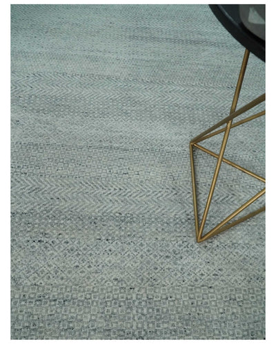 Hand Knotted Modern Geometric Trellis Scandinavian Silver and Gray Wool Area Rug 8x10 | TRDCP930810 - The Rug Decor