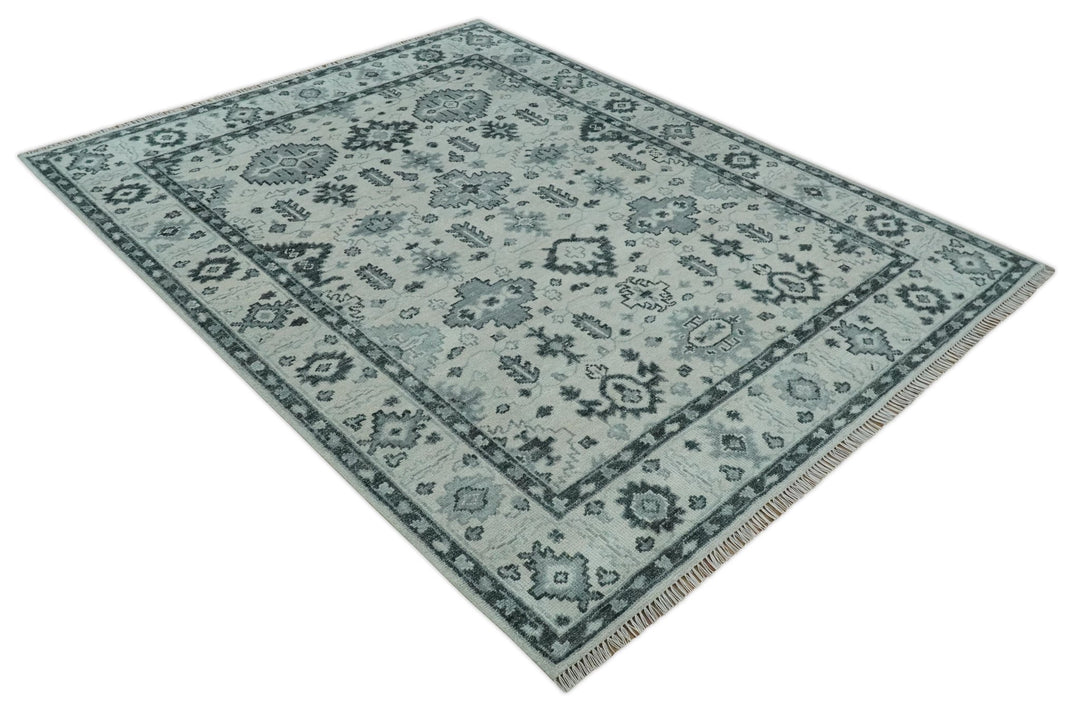 Hand Knotted Multi size 8x10 Ivory, Silver and Charcoal Antique Turkish Oushak Wool Area Rug | TRD2790 - The Rug Decor