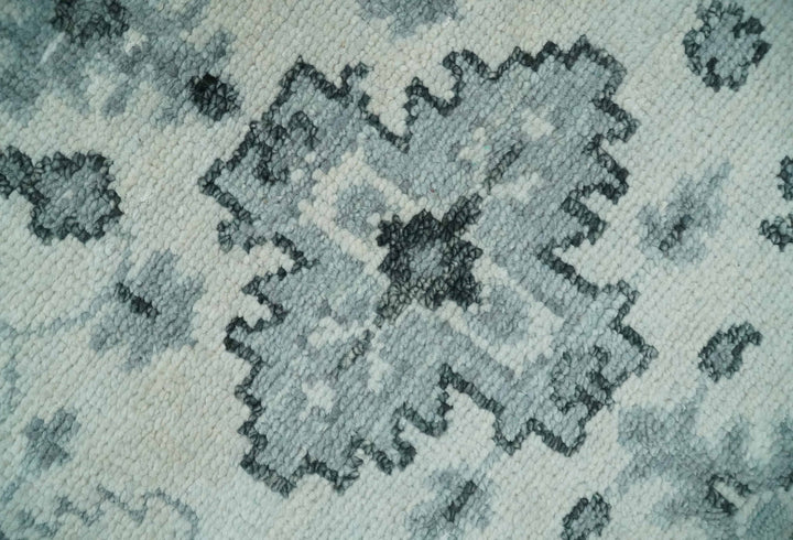 Hand Knotted Multi size 8x10 Ivory, Silver and Charcoal Antique Turkish Oushak Wool Area Rug | TRD2790 - The Rug Decor