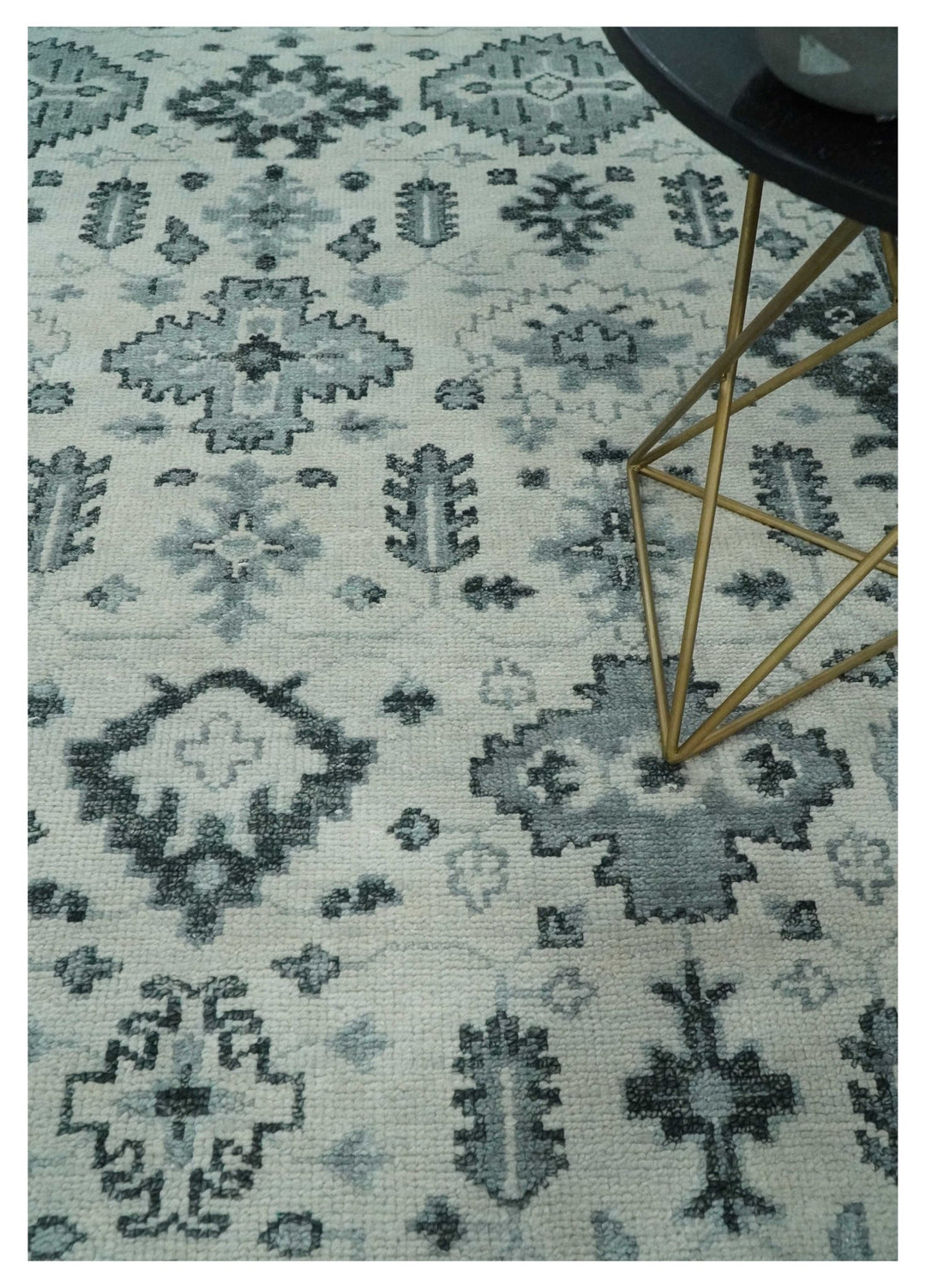 Hand Knotted Multi size 8x10 Ivory, Silver and Charcoal Antique Turkish Oushak Wool Area Rug | TRD2790 - The Rug Decor