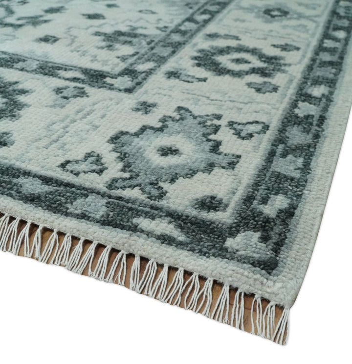 Hand Knotted Multi size 8x10 Ivory, Silver and Charcoal Antique Turkish Oushak Wool Area Rug | TRD2790 - The Rug Decor