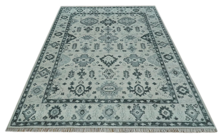Hand Knotted Multi size 8x10 Ivory, Silver and Charcoal Antique Turkish Oushak Wool Area Rug | TRD2790 - The Rug Decor