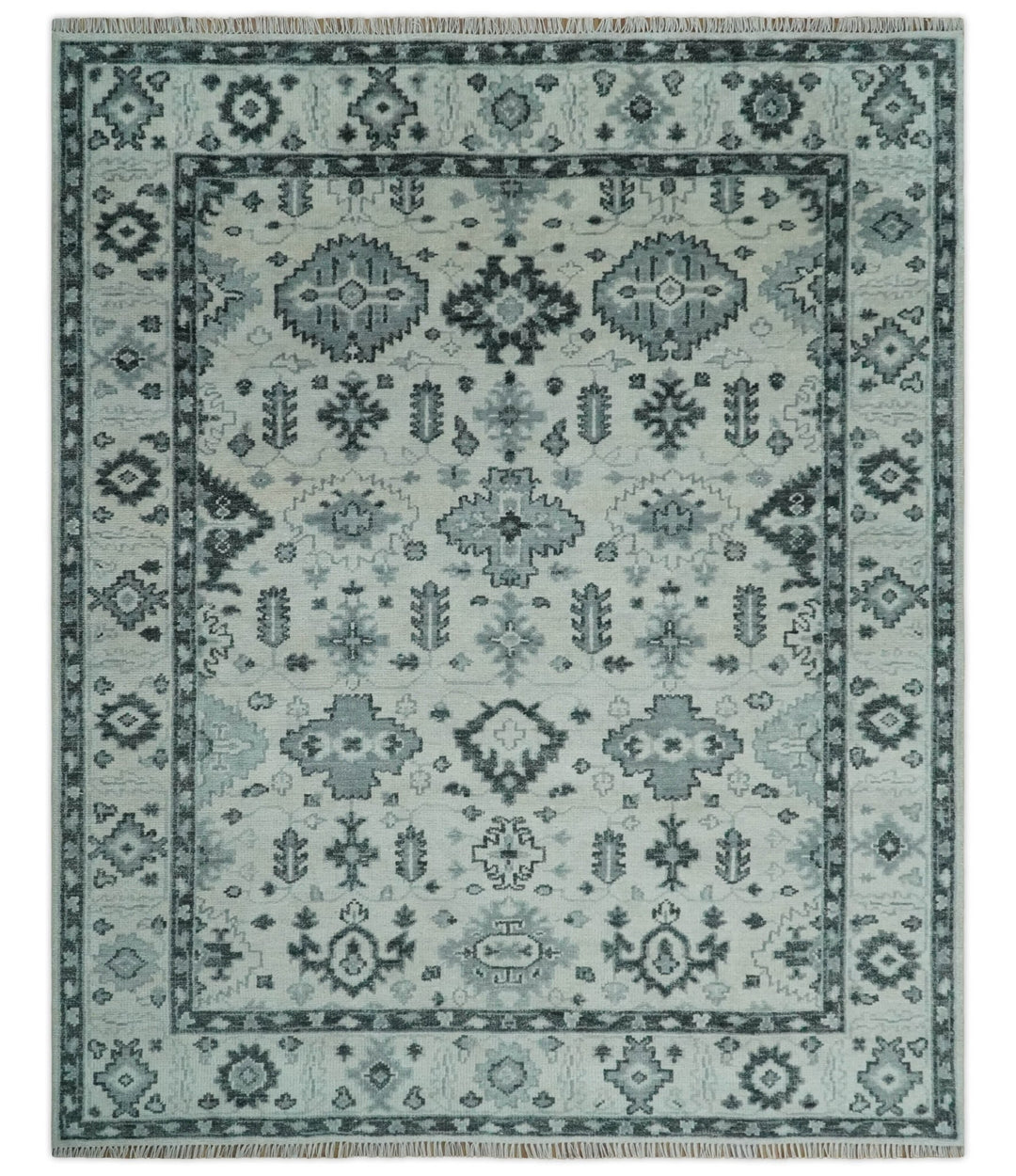 Hand Knotted Multi size 8x10 Ivory, Silver and Charcoal Antique Turkish Oushak Wool Area Rug | TRD2790 - The Rug Decor