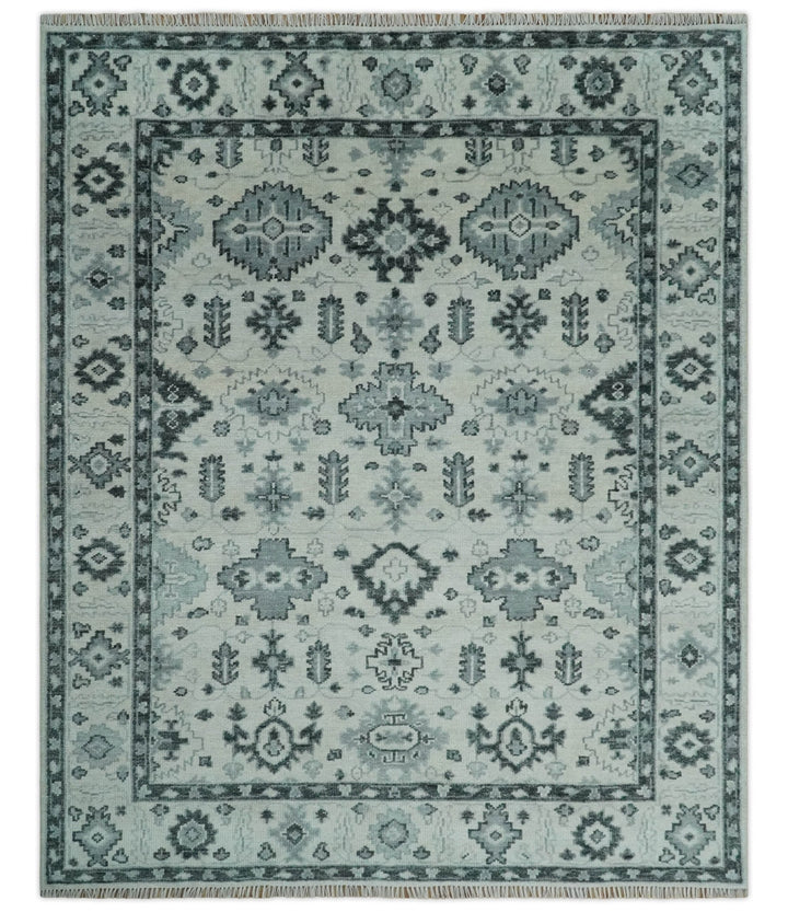 Hand Knotted Multi size 8x10 Ivory, Silver and Charcoal Antique Turkish Oushak Wool Area Rug | TRD2790 - The Rug Decor