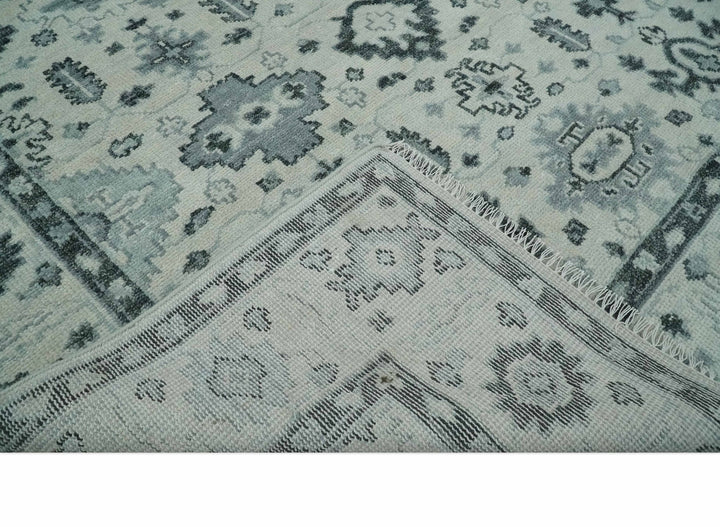 Hand Knotted Multi size 8x10 Ivory, Silver and Charcoal Antique Turkish Oushak Wool Area Rug | TRD2790 - The Rug Decor