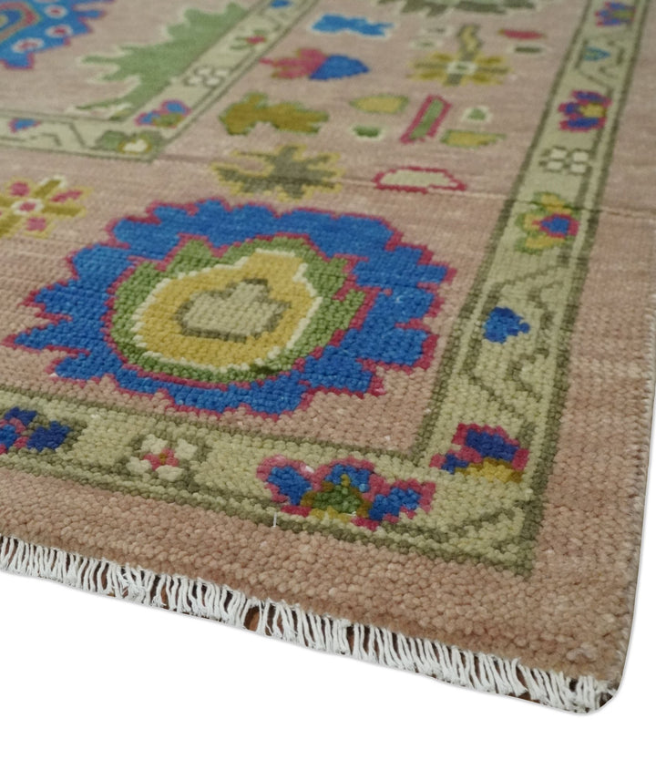 Hand Knotted Multi Size Antique Style Peach and Beige Traditional colorful Oushak Wool Rug - The Rug Decor