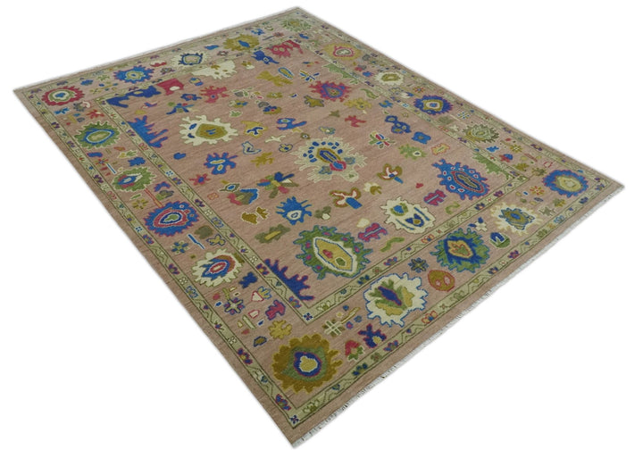 Hand Knotted Multi Size Antique Style Peach and Beige Traditional colorful Oushak Wool Rug - The Rug Decor
