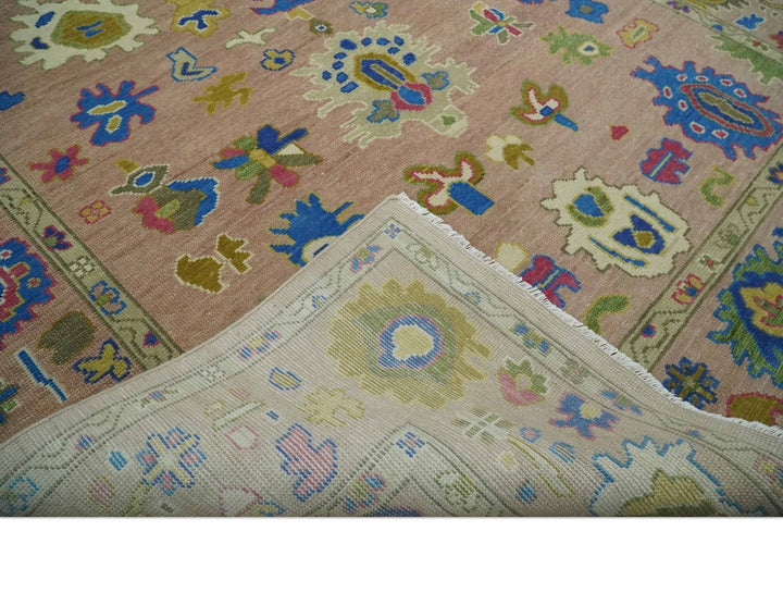 Hand Knotted Multi Size Antique Style Peach and Beige Traditional colorful Oushak Wool Rug - The Rug Decor
