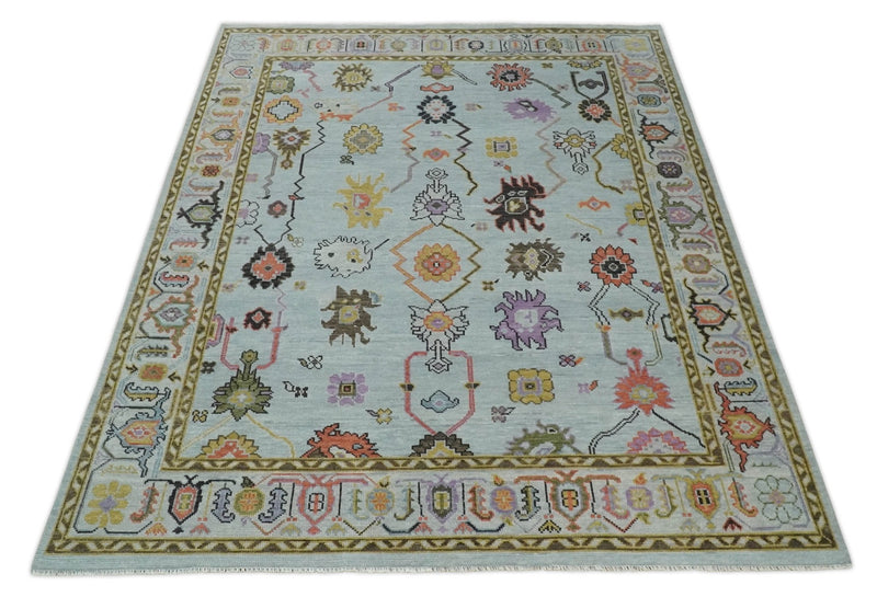 Hand Knotted Multi Size Aqua Traditional Vintage Style colorful Oushak Wool Rug - The Rug Decor