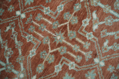 Hand knotted Multi Size Rust and Aqua Floral wool Area Rug - The Rug Decor