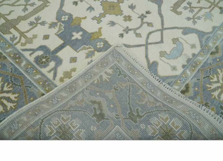 Hand Knotted Oriental Oushak Ivory, Charcoal and Beige Wool Area Rug - The Rug Decor