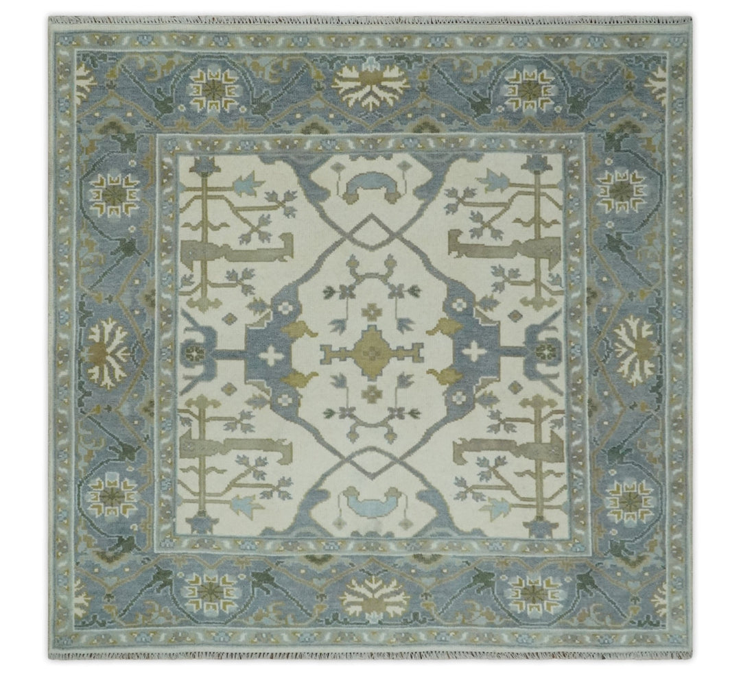 Hand Knotted Oriental Oushak Ivory, Charcoal and Beige Wool Area Rug - The Rug Decor