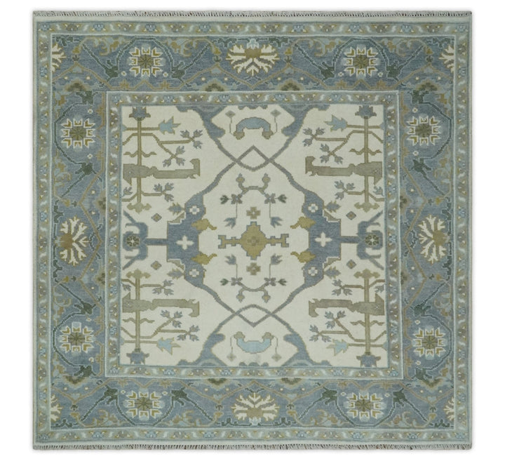 Hand Knotted Oriental Oushak Ivory, Charcoal and Beige Wool Area Rug - The Rug Decor