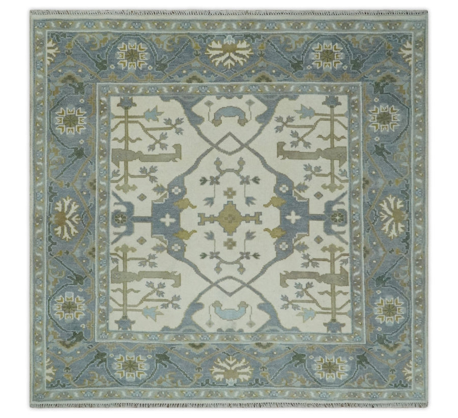 Hand Knotted Oriental Oushak Ivory, Charcoal and Beige Wool Area Rug - The Rug Decor