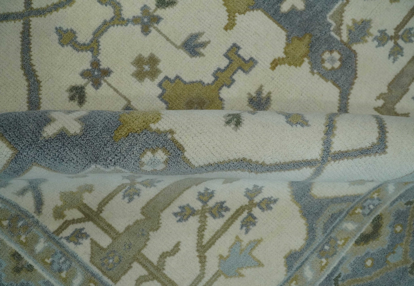 Hand Knotted Oriental Oushak Ivory, Charcoal and Beige Wool Area Rug - The Rug Decor