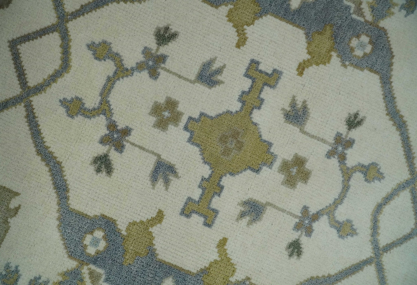 Hand Knotted Oriental Oushak Ivory, Charcoal and Beige Wool Area Rug - The Rug Decor