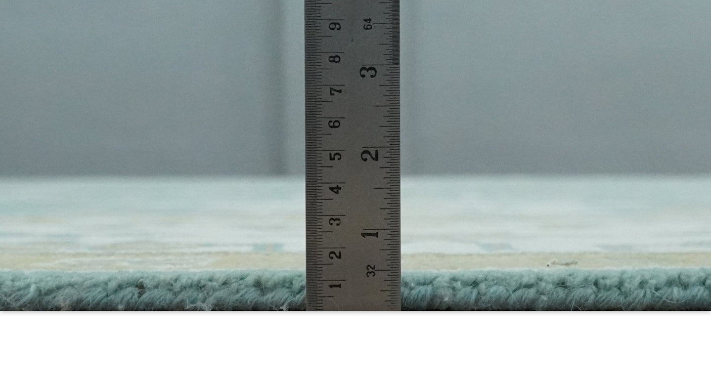 Hand Knotted Oriental Oushak Teal, Ivory and Beige Wool Area Rug - The Rug Decor