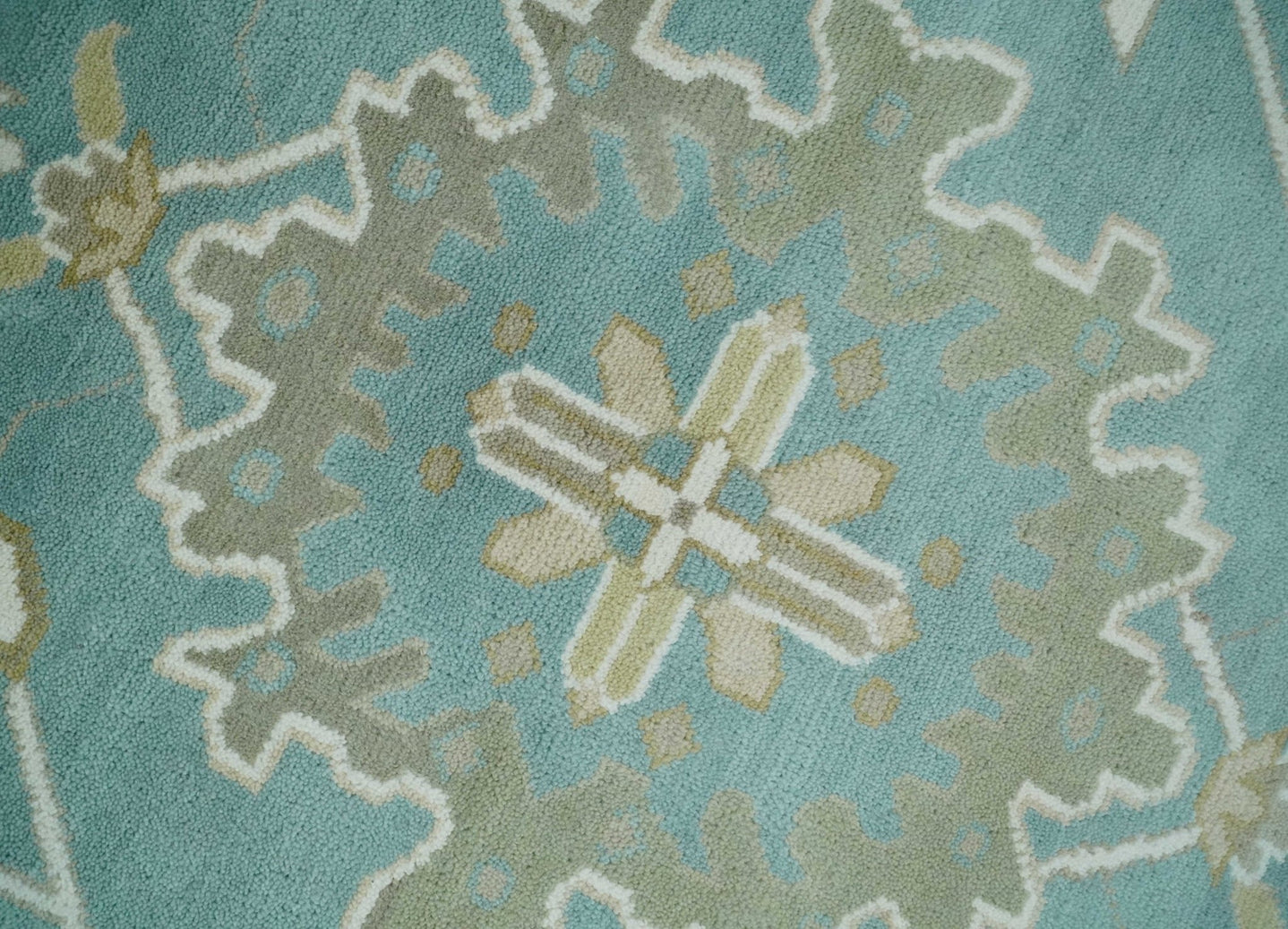 Hand Knotted Oriental Oushak Teal, Ivory and Beige Wool Area Rug - The Rug Decor