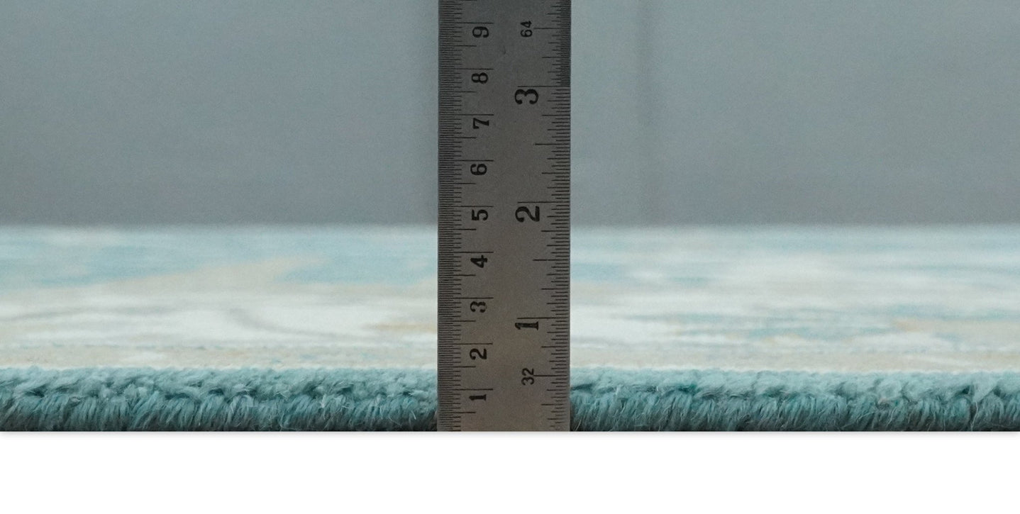 Hand Knotted Oriental Oushak Teal, Ivory and Beige Wool Area Rug - The Rug Decor