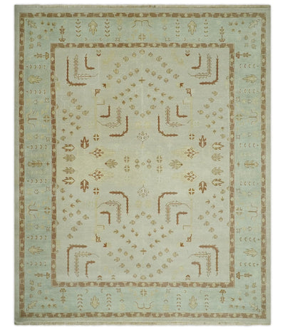 Hand Knotted Oushak 8x10 Beige and Brown Traditional Persian Wool Area Rug | AC32810 - The Rug Decor